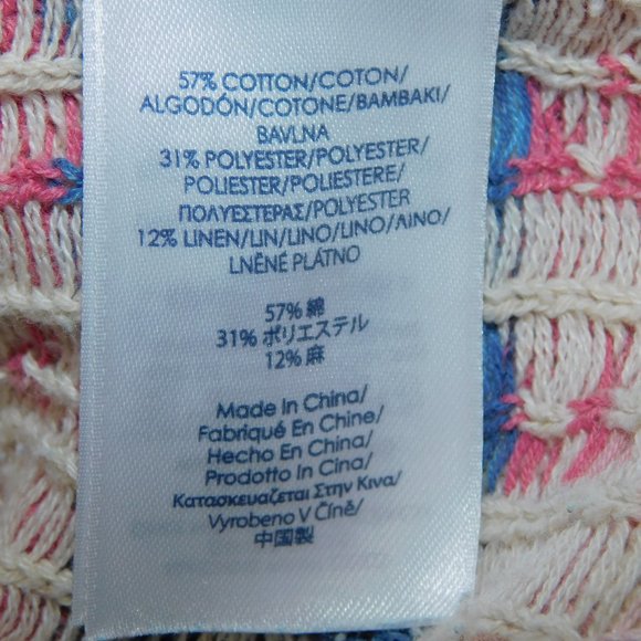 Chaps Womens L Southwestern Aztec Tribal Knit Short Sleeve Sweater Linen Blend - Picture 6 of 11